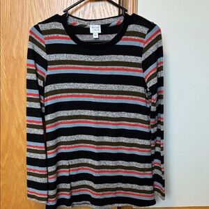 Sz SM Peyton Jensen multi-color striped long sleeve thin soft sweater/shirt